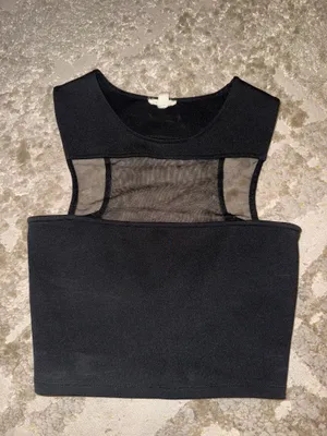 Urban Outfitters Silence & Noise Black Half Mesh Crop Top thumbnail 1