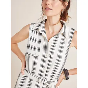 Maeve Anthropologie Esther Striped Sleeveless Shirt Dress Cream & Black Size 4 thumbnail 6
