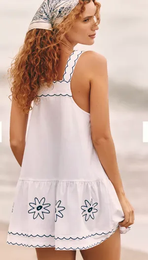 Celandine Cotton Scalloped Daisy Mini Dress thumbnail 3