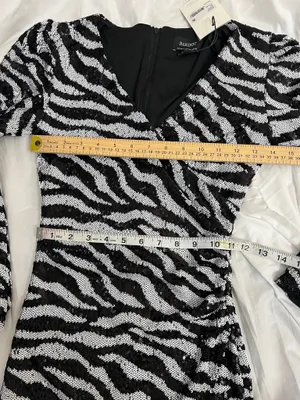 Bardot Black White Zebra Sequin Ruched V-Neck Mini Dress XS NWT thumbnail 8