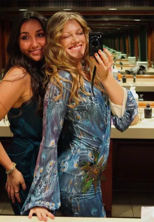NWOT Savee Laguna Beach Women's Peacock Feather Mini Dress Multicolor Small thumbnail 1
