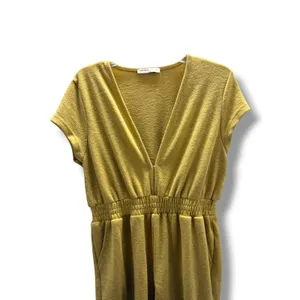 Vada Winter‎ x Maverick Jumpsuit L Mustard Yellow Knit Smocked V Neck Pockets thumbnail 3