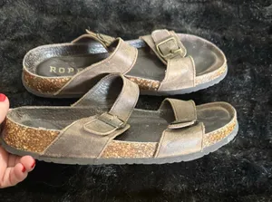 Roper Women's Oiled Leather TWO STRAP JEZEBEL BROWN SANDALS Shoes 9.5 thumbnail 1