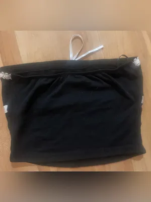 SheIn Black Strapless Tube Crop Top Bandeau White Trim and Bow Lace xSmall Coquette thumbnail 3