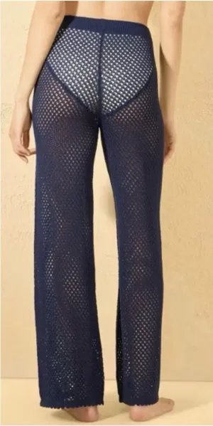 Shade & Shore Women’s XS Navy Blue Crochet Wide Leg Swim Cover Up Pants thumbnail 1