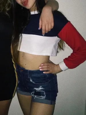 Cropped Colorblock Long-Sleeve Top in Navy, White & Red thumbnail 3