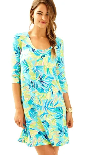 Lilly Pulitzer Devon Serenity Dress Medium Mini Tunic Tropical Hawaii Green Blue thumbnail 1