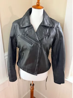 Bullskins Vintage Leather Motorcycle Jacket Side Lace Biker Black Womens M 14 thumbnail 1