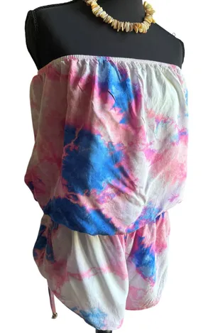 Forever 21 Tie Dye Strapless Romper Cover Up Pink Blue Rayon Size Large thumbnail 1