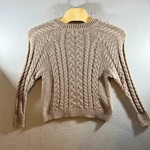 1272 | Aerie Cable Knit Chunky Pullover Cottagecore‎ Boho Sweater Tan Womens XS thumbnail 2