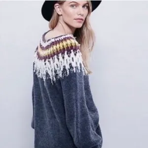 Free People Baltic Fair Isle Knit Sweater Large Gray Alpaca Mohair Blend thumbnail 9
