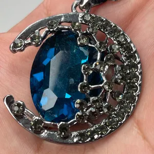 Beautiful Royal Blue Crescent Moon Necklace Goth Whimsical Gypsy Whimsigoth thumbnail 4