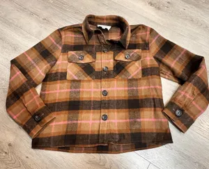 BB Dakota by Steve Madden Large L Boxy Shacket‎ Cashew Plaid Flannel thumbnail 1