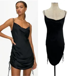Aritzia‎ Wilfred Only Ruched Slip Dress Mini Sleeveless Black Size Small thumbnail 2