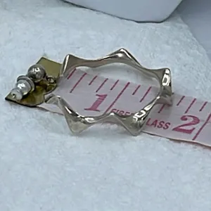 Silver plated dangle hoops organic shaped thumbnail 3