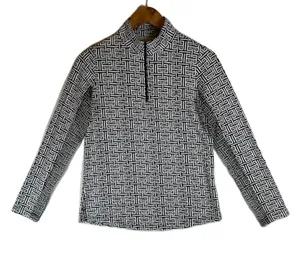 IBKUL Womens Small Black White Greek Key Quarter Zip Sun Shirt Long Sleeve UPF50 thumbnail 1