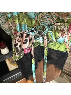 I.N.C. Floral Leopard Print Lingerie Romper with Black Lace Trim – Size Large thumbnail 7