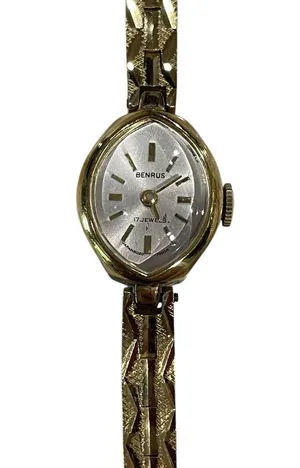 Benrus 17 Jewels Vintage Gold Tone Women’s Watch Textured Band thumbnail 1