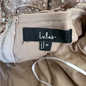 Lulu’s - Vivacious Lace Up Strapless Sparkly Mini Dress in Champagne thumbnail 4