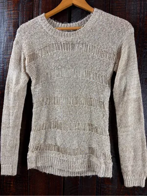 Buffalo David Bitton Beige Open-Weave Shimmer Sweater thumbnail 8