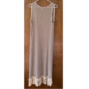 Wrangler sz S Fringe Gauzy Crochet Long Duster Vest Layering Cardigan Western thumbnail 3
