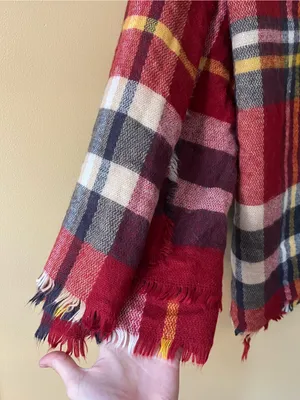 Garage Plaid Blanket Scarf in Red, Navy & White thumbnail 6