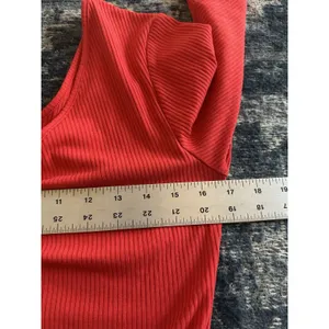 PacSun Ribbed Crop Top Red Long Sleeve Deep V Back & Front W/ Ruched Size Medium thumbnail 5
