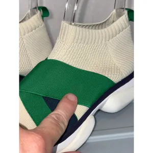 Tory Sport Bubble Sock Sneakers Cream Green Navy Knit Slip On Trainers thumbnail 2
