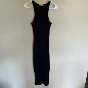 Zara Black Ribbed Knit Mock‎ Neck Sleeveless Bodycon Midi Dress Size Small thumbnail 3