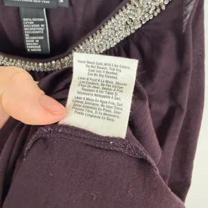 DKNY Beaded Neckline Tank Top Medium Brown Embellished Sparkle Y2K Glam Stretch‎ thumbnail 6