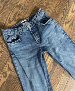 high waisted mini flare rigid denim jean pants size 4, 25” Jean thumbnail 2