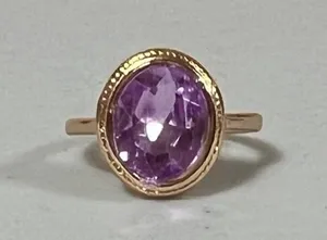 Gold Purple Diamond Gemstone Round Oval-Shaped Band Ring Jewelry Size 5 💜✨ thumbnail 1