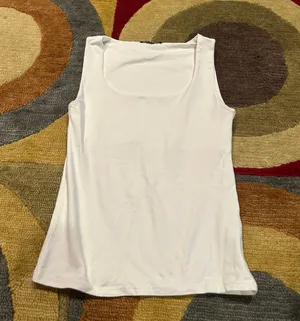 ZARA Women White Very Stretchy Smooth Double Lined Basic Tank Top Size Medium thumbnail 1