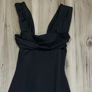 Cider Solid Black U-Neckline Ruffle Maxi Dress Women’s XXS thumbnail 3