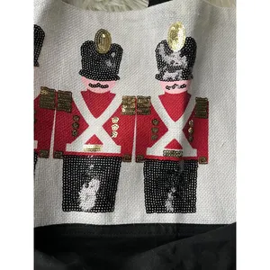 Canvas Tote Bag with Sequin Nutcracker Soldier Design White thumbnail 3