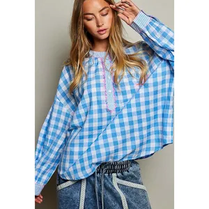 POL Gingham Embroidered Palm Tree Blouse - Small thumbnail 4