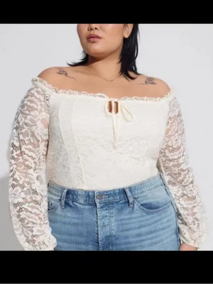 Torrid Ivory Lace Long Sleeve Blouse – Size 1X (14/16) – NWT thumbnail 2