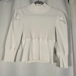 Free People Lala Puff Sleeve Ribbed White Cropped Top Size Large thumbnail 2