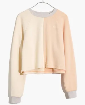 Madewell MWL Airyterry Colorblock Crop‎ Sweatshirt Bone White Pink NWT Size XXS thumbnail 1