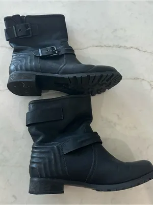 Aldo Black Leather Ankle Combat Boots with Buckle Straps thumbnail 5