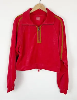 Free People Movement Friday Love Pullover Red Velour thumbnail 1