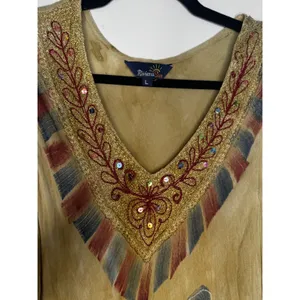 Riviera Sun Tropical Boho Embroidered Sequin Handkerchief Hem Dress L thumbnail 5