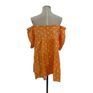 Color Me Courtney Quinn Polka Dot Off Shoulder Tiered Mini Dress Orange XS thumbnail 5