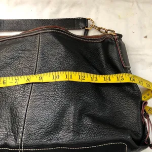 Black leather shoulder hand bag purse chain link strap. Measurements in pics thumbnail 4
