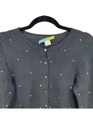 Beth Bowley Preppy Glam Rhinestone Black Silk Cashmere Cardigan Size Medium thumbnail 2