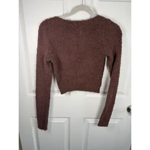 Skims Size S/M Reddish Brown Teddy Bear Sherpa Textured Pullover Crop Top thumbnail 5