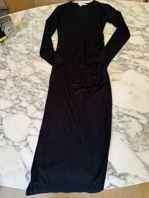 NWOT Good American V-Neck Bodycon Midi Black Dress 0 (US 0-2) SUPERGLUE FLAW thumbnail 6