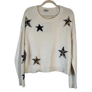Rails Cream Star Print Crew Neck Sweater Womens M Preppy Classic Casual Cozycore thumbnail 2