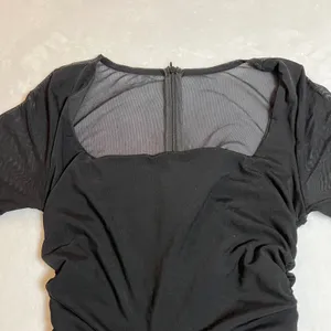 Women's Square Neck Ruched Bodycon Mini Dress Size S Mesh Sleeves Going Out Date thumbnail 3