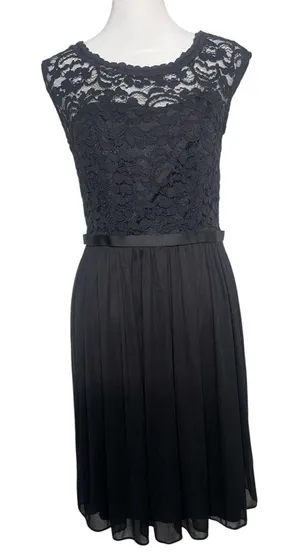 David's Bridal Black Lace Chiffon Midi Dress Sz 6 Whimsigoth‎ Gothcore Formal thumbnail 1